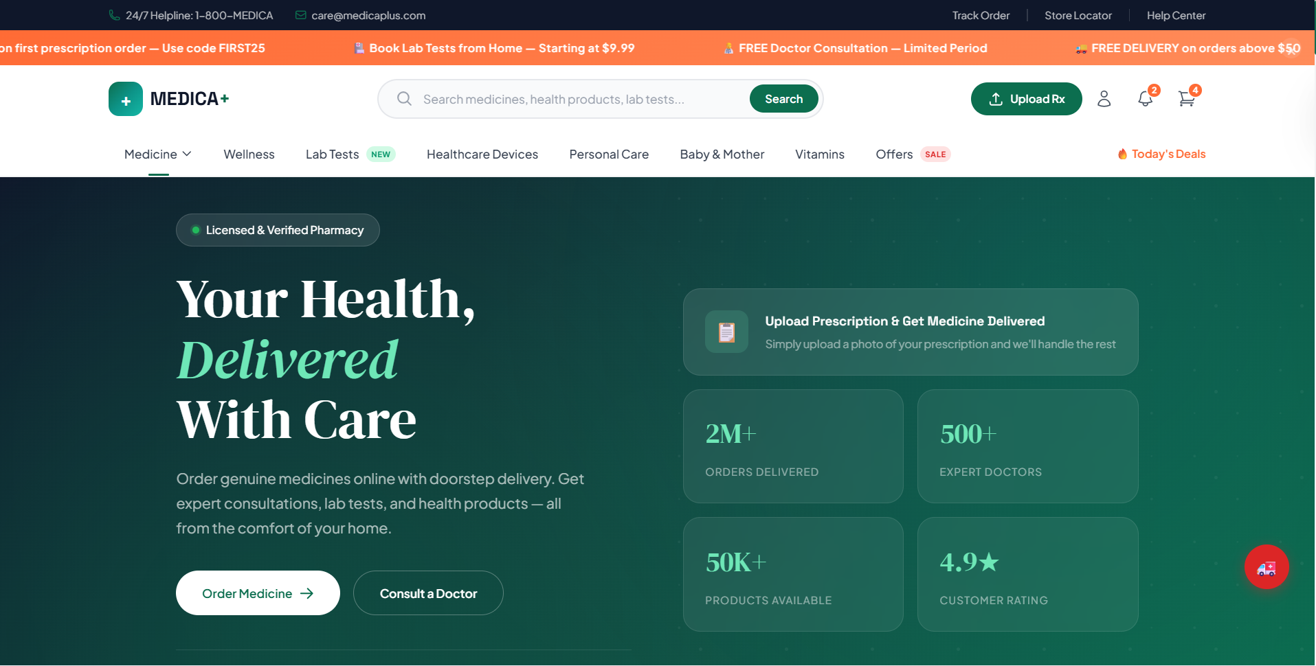 Medica+ e-commerce platform developed by Qorvia Technologies